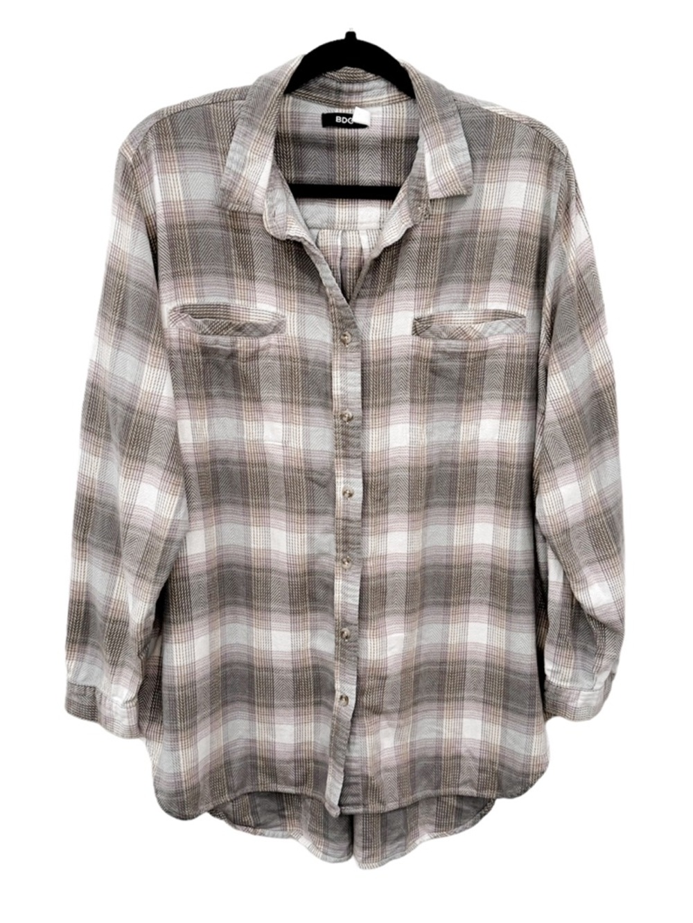 BDG Urban Outfitters Obie Oversized Flannel Button Down Gray Purple Blue Large